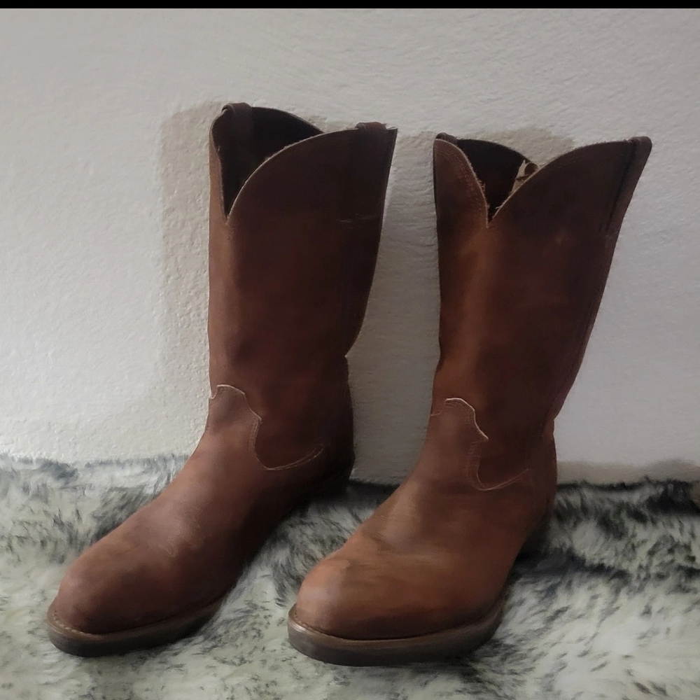 Durango Mens Brown Leather Western Boots Mid-Calf Pull On Rugged, Size 12D - Picture 2 of 10